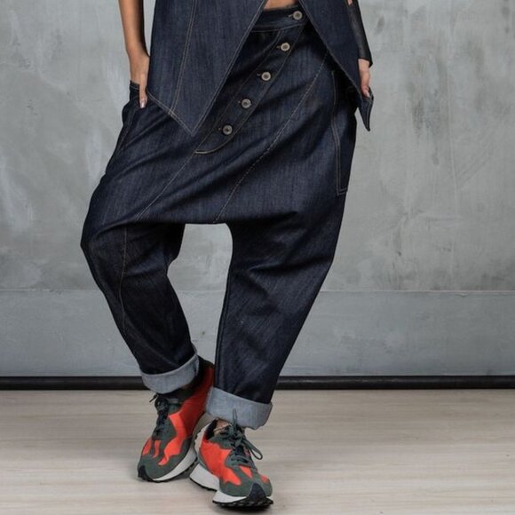 Drop Crotch Button Fly Jeans sz M-L - Picture 16 of 16